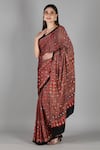 Buy_Sheeshakari_Red Silk Mirrors Black Printed Saree With Blouse _Online_at_Aza_Fashions