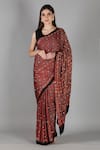 Shop_Sheeshakari_Red Silk Mirrors Black Printed Saree With Blouse _Online_at_Aza_Fashions