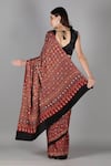 Shop_Sheeshakari_Red Silk Mirrors Black Printed Saree With Blouse _at_Aza_Fashions