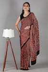 Buy_Sheeshakari_Red Silk Mirrors Black Printed Saree With Blouse _at_Aza_Fashions
