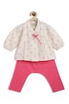Tiber Taber_White Cotton Bows Print Flexi Kimono Set _Online