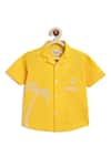 Tiber Taber_Yellow Cotton Embroidery Coconut Tree Shirt _Online_at_Aza_Fashions