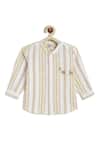 Shop_Tiber Taber_Beige Cotton Embroidery Giraffe Striped Shirt And Shorts Set _Online_at_Aza_Fashions