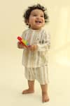 Buy_Tiber Taber_Beige Cotton Embroidery Giraffe Striped Shirt And Shorts Set _at_Aza_Fashions