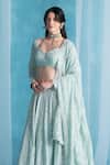 Buy_LASHKARAA_Green Georgette Sequins, Embroidery V-neck Soft Classic Lehenga Set _Online_at_Aza_Fashions
