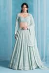 Buy_LASHKARAA_Green Georgette Sequins, Embroidery V-neck Soft Classic Lehenga Set _at_Aza_Fashions