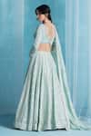 LASHKARAA_Green Georgette Sequins, Embroidery V-neck Soft Classic Lehenga Set _Online_at_Aza_Fashions