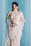Buy_LASHKARAA_Peach Georgette Sequins, Embroidery Round Neck Soft Designer Saree Set _Online_at_Aza_Fashions