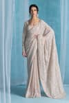 Buy_LASHKARAA_Beige Georgette Embroidery Square Neck Designer Soft Classic Saree Set _at_Aza_Fashions