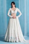 Buy_LASHKARAA_Off White Georgette Sequins, Embroidery V-neck Classic Lehenga Set _at_Aza_Fashions