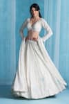 Shop_LASHKARAA_Off White Georgette Sequins, Embroidery V-neck Classic Lehenga Set _Online_at_Aza_Fashions