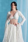 LASHKARAA_Off White Georgette Sequins, Embroidery V-neck Classic Lehenga Set _at_Aza_Fashions