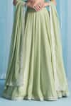 Buy_LASHKARAA_Green Georgette Embroidery, Lace, Sequins Round Neck Light Classic Lehenga Set _Online_at_Aza_Fashions