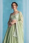 Shop_LASHKARAA_Green Georgette Embroidery, Lace, Sequins Round Neck Light Classic Lehenga Set _Online_at_Aza_Fashions