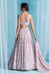 LASHKARAA_Pink Georgette Sequins, Embroidery Round Neck Dusty Lehenga Set _Online_at_Aza_Fashions