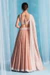 LASHKARAA_Peach Georgette Embroidery V-neck Dusty Classic Lehenga Set _Online_at_Aza_Fashions