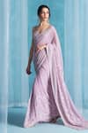 Shop_LASHKARAA_Pink Georgette Sequins, Embroidery Sweetheart Neck Designer Dusty Saree Set _Online_at_Aza_Fashions