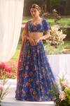 Buy_LASHKARAA_Blue Chiffon Embroidery Round Neck Floral Print Lehenga Set _at_Aza_Fashions