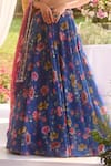 Buy_LASHKARAA_Blue Chiffon Embroidery Round Neck Floral Print Lehenga Set _Online_at_Aza_Fashions