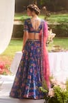 LASHKARAA_Blue Chiffon Embroidery Round Neck Floral Print Lehenga Set _Online_at_Aza_Fashions