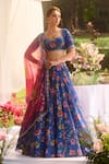 Shop_LASHKARAA_Blue Chiffon Embroidery Round Neck Floral Print Lehenga Set _Online_at_Aza_Fashions