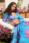 Buy_LASHKARAA_Blue Silk Embroidery Round Neck Light Floral Printed Lehenga Set _Online_at_Aza_Fashions