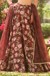 Buy_LASHKARAA_Brown Silk Embroidery Round Neck Floral Print Lehenga Set _Online_at_Aza_Fashions