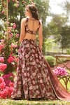LASHKARAA_Brown Silk Embroidery Round Neck Floral Print Lehenga Set _Online_at_Aza_Fashions