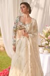 Shop_LASHKARAA_Ivory Silk Embroidery Scoop Neck Floral Classic Lehenga Set _Online_at_Aza_Fashions