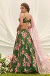LASHKARAA_Green Silk Sequins V-neck Floral Printed Lehenga Set _Online_at_Aza_Fashions