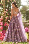 LASHKARAA_Purple Silk Beads, Sequins V-neck Dusty Floral Lehenga Set _Online_at_Aza_Fashions