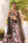 Buy_LASHKARAA_Black Silk Sequins, Embroidery Round Neck Floral Print Lehenga Set _Online_at_Aza_Fashions