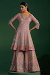 Buy_Two Sisters By Gyans_Pink Silk Sequins, Embroidery V-neck Kurta Set _at_Aza_Fashions