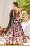 LASHKARAA_Black Silk Sequins, Embroidery Round Neck Floral Print Lehenga Set _Online_at_Aza_Fashions