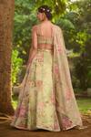 LASHKARAA_Green Net, Organza Embroidery, Sequins, Beads Dusty Floral Printed Lehenga Set _Online_at_Aza_Fashions