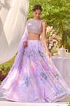 Shop_LASHKARAA_Lavender Organza Embroidery, Beads Round Neck Printed Classic Lehenga Set _Online_at_Aza_Fashions