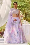 Buy_LASHKARAA_Lavender Organza Embroidery, Beads Round Neck Printed Classic Lehenga Set _at_Aza_Fashions