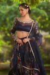 Buy_LASHKARAA_Navy Net, Organza, Satin Sequins, Embroidery Blue Floral Printed Lehenga Set _Online_at_Aza_Fashions