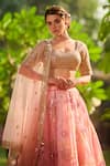 Buy_LASHKARAA_Pink Net, Organza, Satin Sequins, Embroidery Round Neck Light Lehenga Set _Online_at_Aza_Fashions