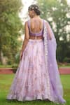 LASHKARAA_Purple Net, Organza, Satin Sequins, Embroidery V-neck Dusty Floral Lehenga Set _Online_at_Aza_Fashions