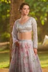 Buy_LASHKARAA_Gray Net, Organza, Satin Embroidery, Sequins Round Neck Grey Floral Lehenga Set _Online_at_Aza_Fashions