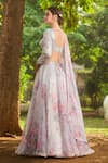 LASHKARAA_Gray Net, Organza, Satin Embroidery, Sequins Round Neck Grey Floral Lehenga Set _Online_at_Aza_Fashions