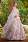 Shop_LASHKARAA_Gray Net, Organza, Satin Embroidery, Sequins Round Neck Grey Floral Lehenga Set _Online_at_Aza_Fashions