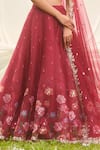 Shop_LASHKARAA_Red Net, Organza Sequins, Embroidery V-neck Floral Lehenga Set _Online_at_Aza_Fashions