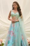 Buy_LASHKARAA_Sky Blue Net, Organza, Satin Embroidery Scoop Neck Floral Lehenga Set _Online_at_Aza_Fashions