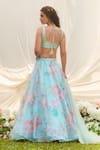LASHKARAA_Sky Blue Net, Organza, Satin Embroidery Scoop Neck Floral Lehenga Set _Online_at_Aza_Fashions