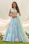 Buy_LASHKARAA_Sky Blue Net, Organza, Satin Embroidery Scoop Neck Floral Lehenga Set _at_Aza_Fashions