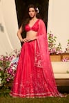 Buy_LASHKARAA_Pink Net, Organza Sequins, Embroidery Round Neck Hot Classic Lehenga Set _at_Aza_Fashions