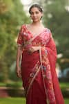Buy_LASHKARAA_Red Silk Embroidery V-neck Floral Saree Set _Online_at_Aza_Fashions