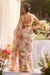 LASHKARAA_Ivory Chiffon, Net, Satin Round Neck Floral Saree Set _Online_at_Aza_Fashions